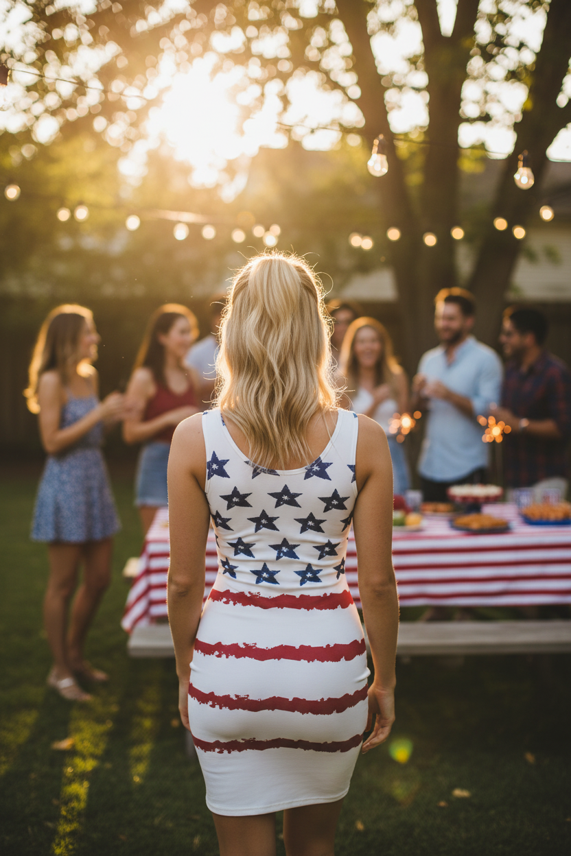4th of July Bodycon Dress – Stars & Stripes All Over Print