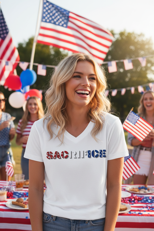 Freedom Relaxed V-Neck - Modelo Rubia Fiesta Patriótica