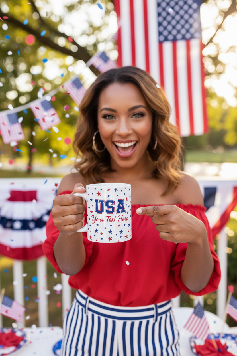 White Glossy Patriotic Mug | 4th of July Stars & Stripes