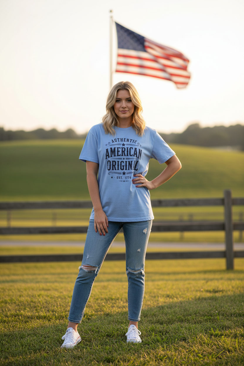 Modelo con Authentic American Original Tee