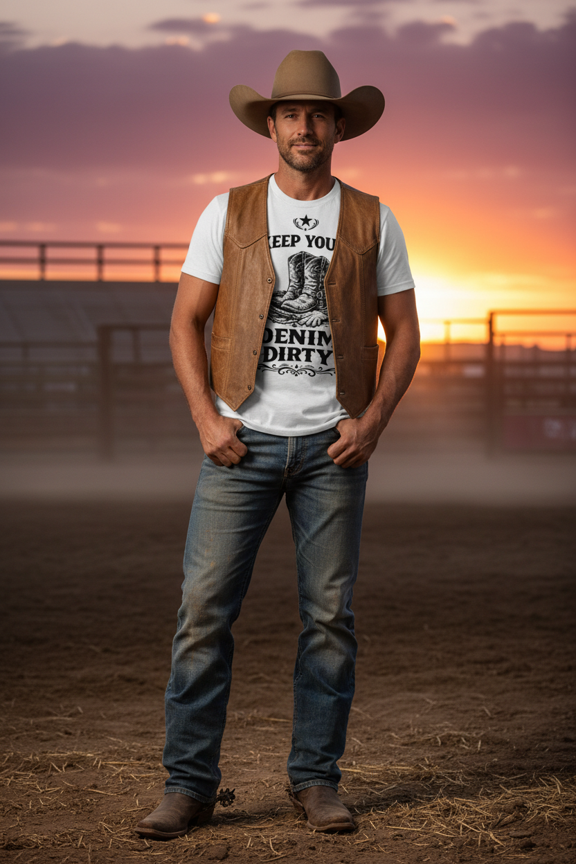 Modelo en rodeo con Keep Your Denim Dirty