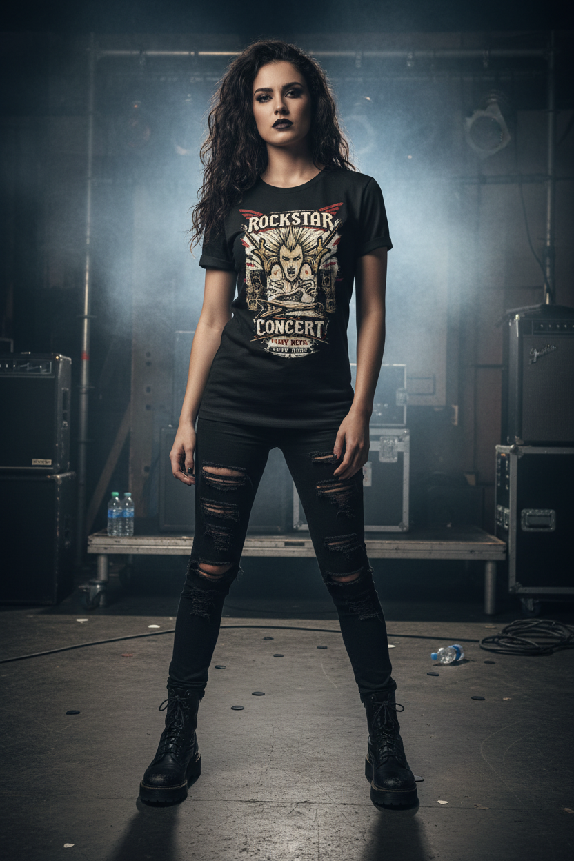 Modelo rockera con playera metal
