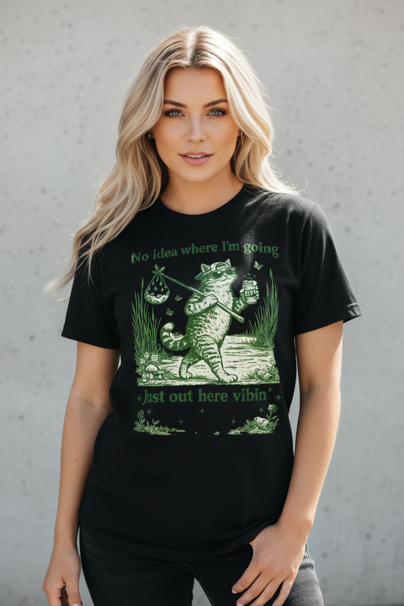 Modelo rubia con playera cat vibin