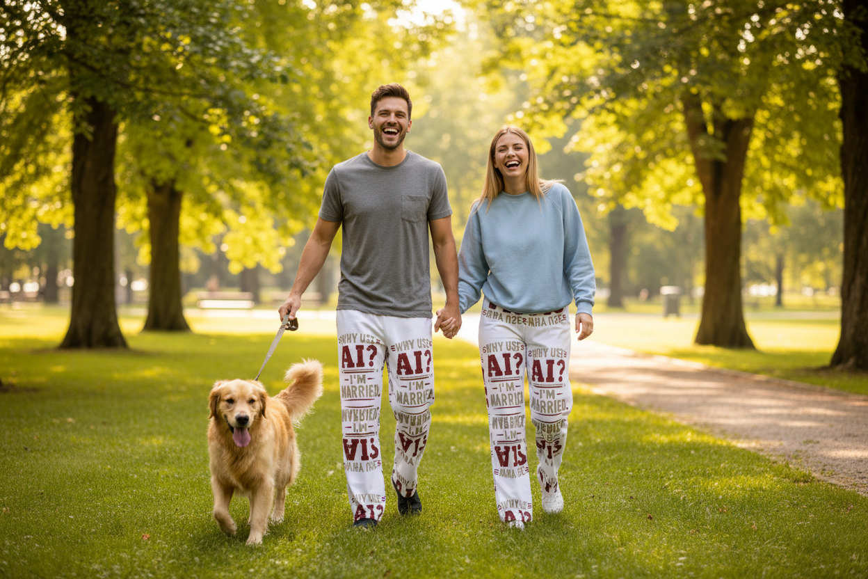 Pareja con perro en el parque